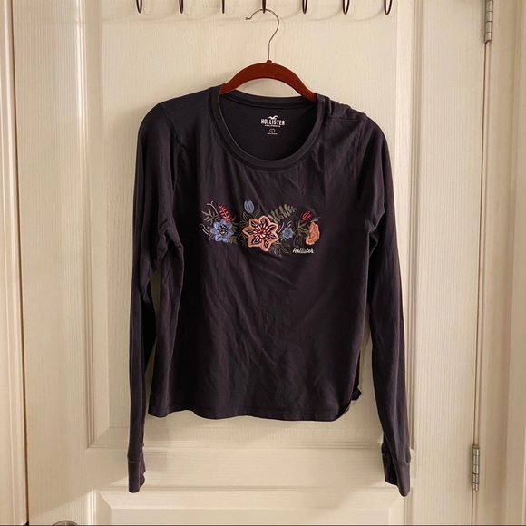 Charcoal Long sleeve tee (floral design) - Picture 2 of 5